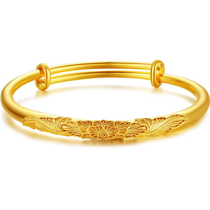 Vietnamese Sand Gold Peacock & Dragon Bracelet: Retro Silk Peony Design, Copper-Plated, Brings Auspiciousness, Noblewoman Jewelry.