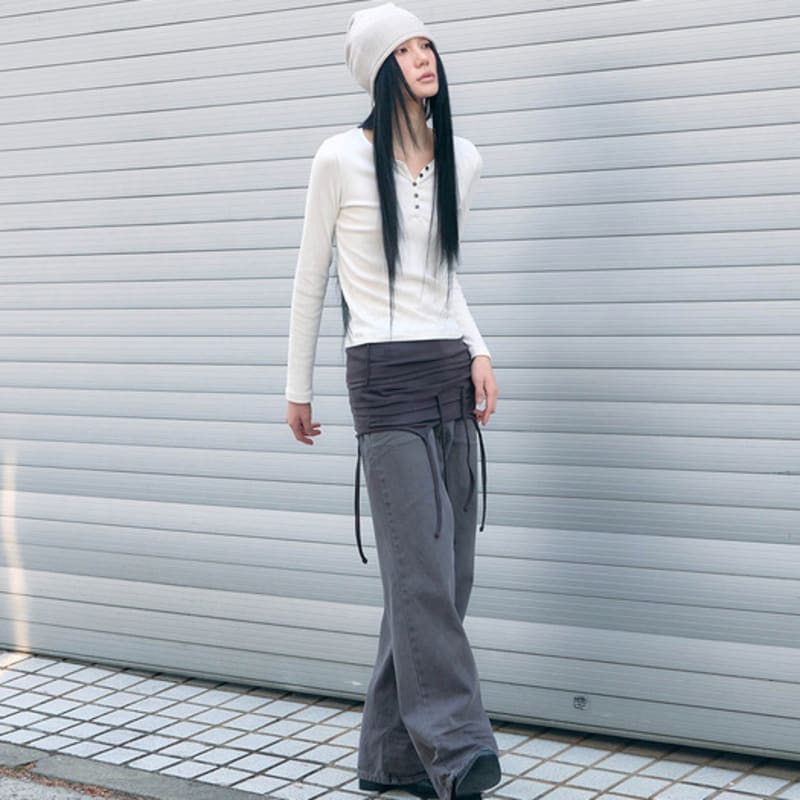 SIS A Contrast Embo String Beanie [grayish Beige]