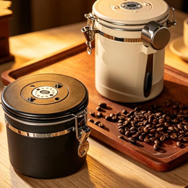304 Stainless Steel Coffee Bean Storage Canister Vacuum One-Way Exhaust Valve Sealed Jar Snap-Latch Tea Airtight Container 1-2L
