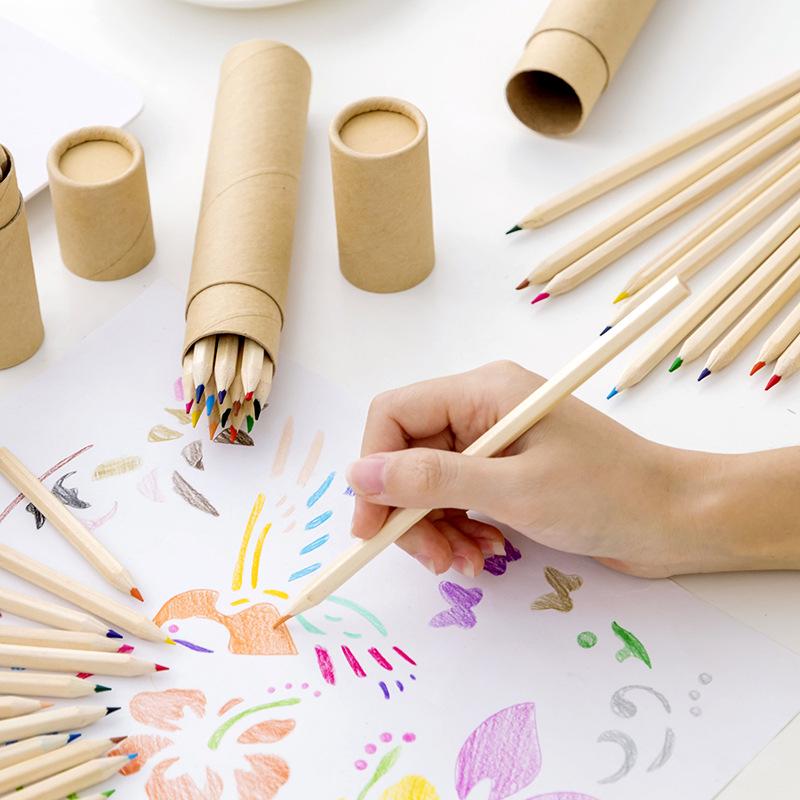 Personalized Colored Pencil Set - Raw Wood Cylinders for Students' Art Projects and Prizes.