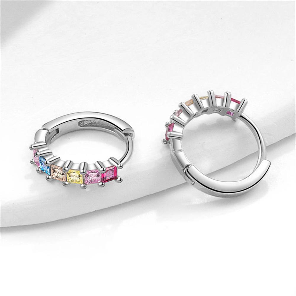 Luxury Female Small Rainbow Square Zircon Stone Hoop Earrings Vintage Fashion Silver Color Wedding  For Women