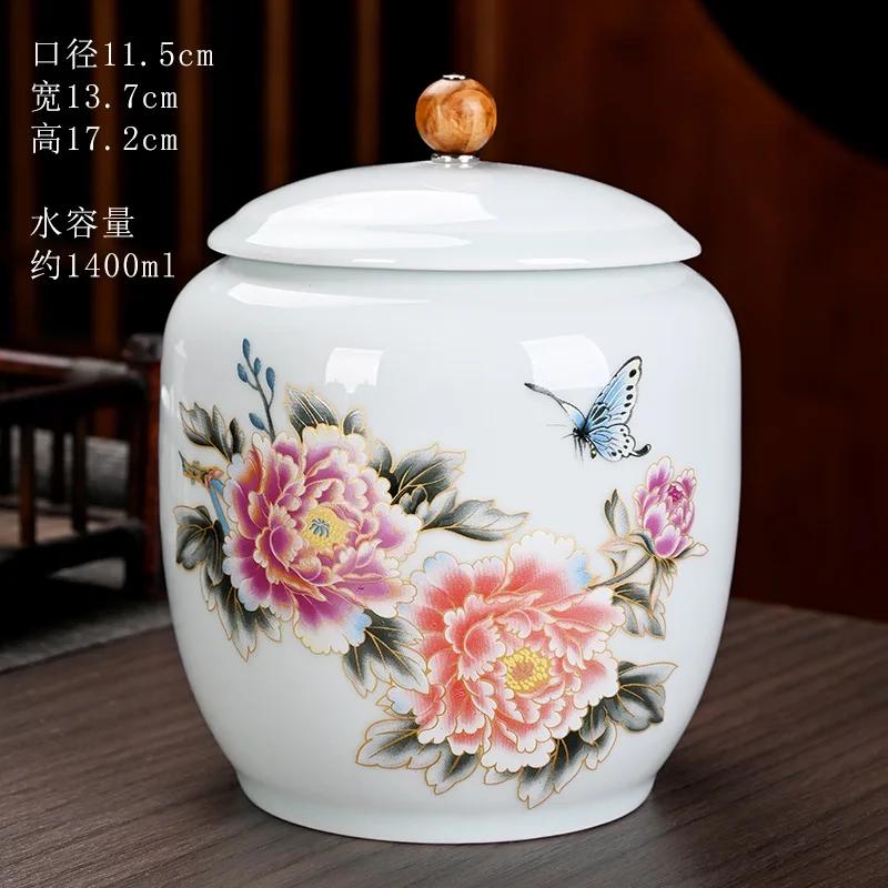 Ceramic Tea Caddy Universal Sealed Multifunctional Storage Tank Mountain Water Blue and White Porcelain Tea Box Storage Jar