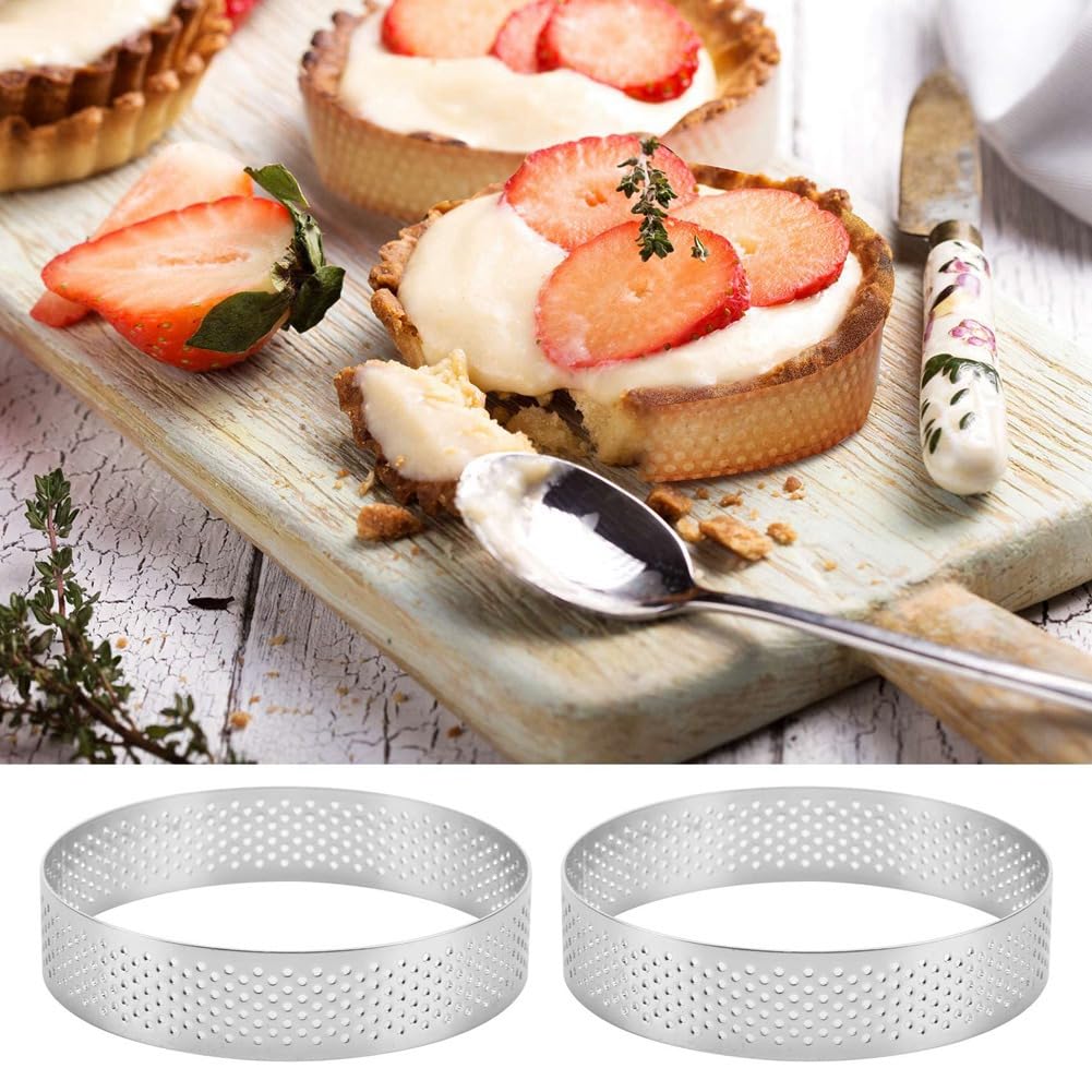 Pachet de 10 Inele pentru Tort din Oțel Inoxidabil 12 cm cu Găuri 304 Argintii Forme de Copt pentru Torturi Quiche-uri Patiserii Musse Utilizare în Bucătărie