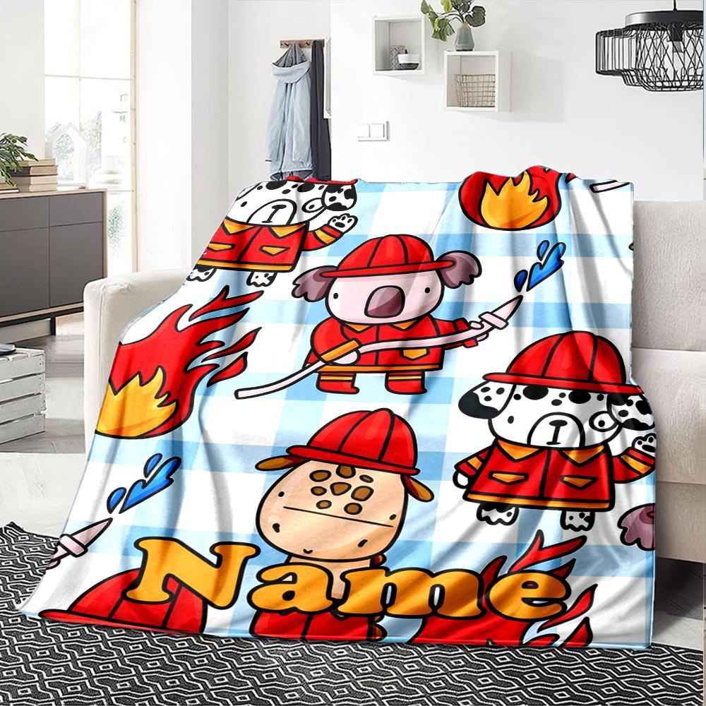Custom Name firefighters Theme Printed Blanket - Perfect for Couch, Bed, Travel & Outdoor Use | Machine Washable, Cozy & Durable.