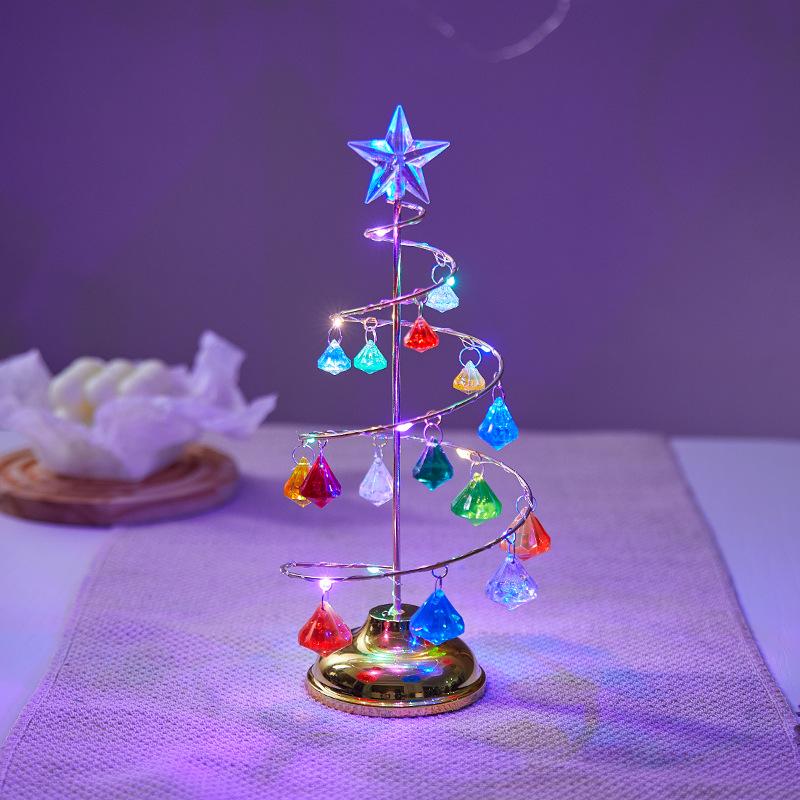 Christmas Decorations Electroplated Iron Christmas Tree Luminous Crystal Christmas Tree Night Light Christmas Gift Ornaments