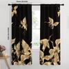 2PCS Blackout Curtains Oriental Golden Chinese Crane Vintage Print Polyester Rod Pocket Top for Living Room Elegant Home Decor