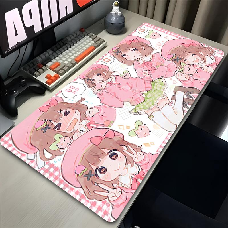 Mouse Pad Gaming Cute Mousepad Gamer Keyboard Pads Office Laptop Pink Illustration Girl Desk Mats NonSlip Rubber Home Table Mat