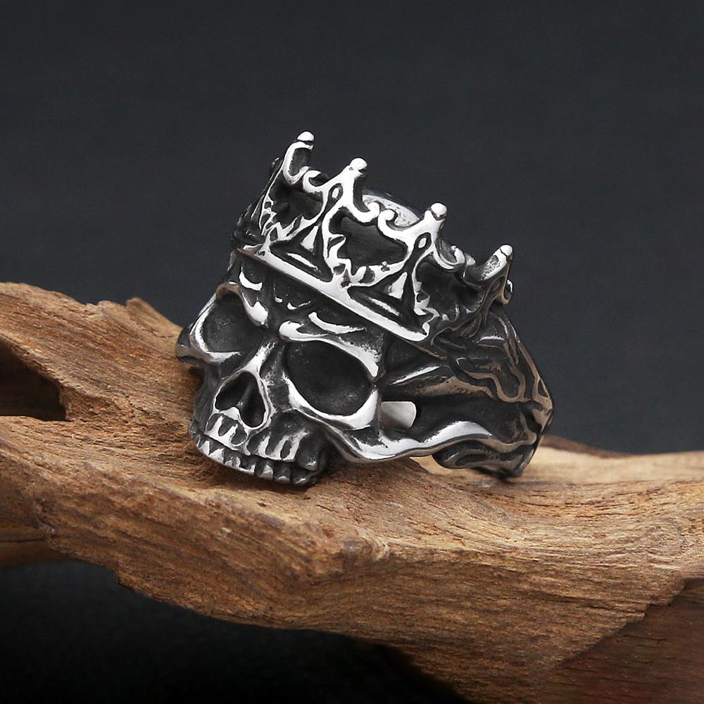 Vintage Gothic 316L Stainless Steel Skull Rings For Men Women Punk Hip Hop Motorcycle Band Jewelry Halloween Gifts