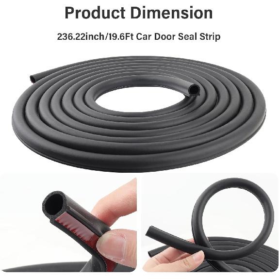 19.68Ft D-Shape Car Rubber Seal Strip,Automotive Weather Stripping For Sealing Door Hood Trunk Window,Self-Adhesive Soundproof Car Door Seal Strip