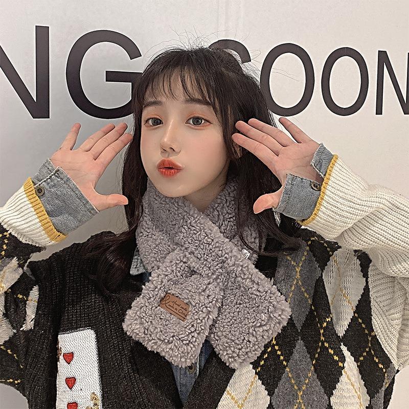 Autumn and winter imitation Rex rabbit hair cross scarf women's fashion versatile double-sided warm lamb wool scarf neck cover
