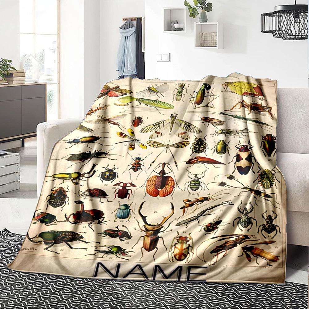 Insect Species Collection Gift Personalized Blanket Customize Text Comfortable Versatile For Sofa Couch Office Bed Picnics Four Seasons Universal