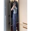 Women's High-Waist Blue Plaid Wide-Leg Trousers – Early Autumn 2024 Collection