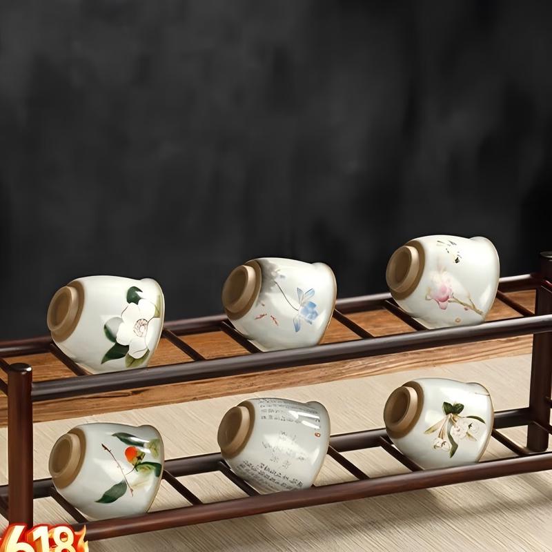 Chinese Style Bamboo Tea Cup Draining Rack