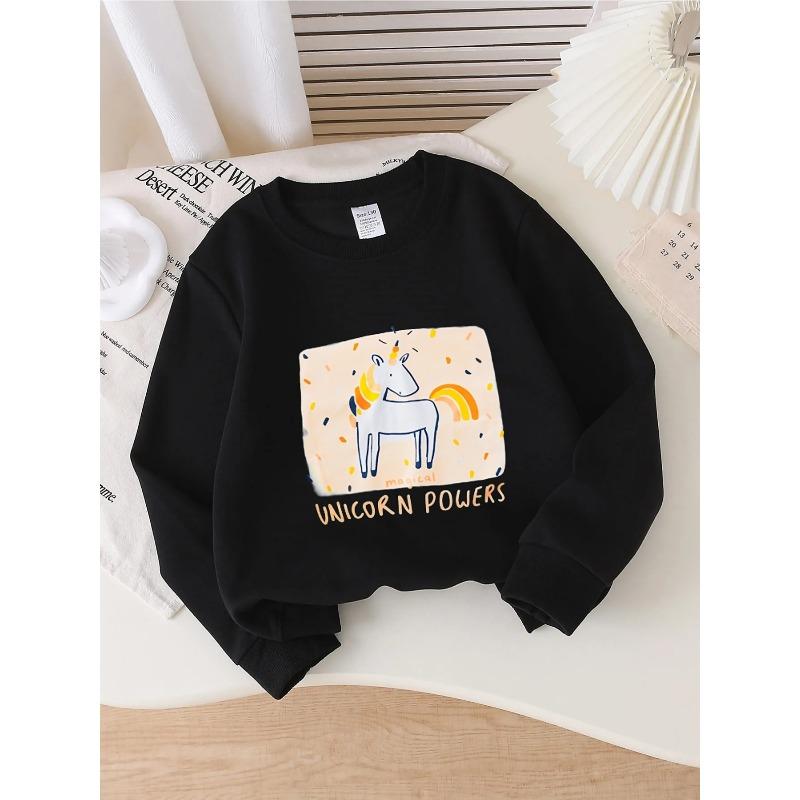 Crewneck Sweatshirt for Girls Featuring a Magical Unicorn Design, Suitable for Machine Washing 110 чёрный