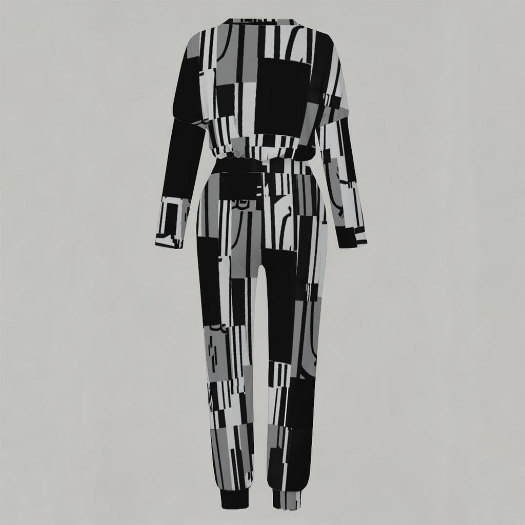 Ladies Round Neck Long Sleeve Blouse And Elastic Waist Straight Leg Trousers Two Piece Soft Casual Outfit