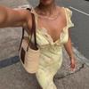 Summer Flower Printed Women's Sexy Low Cut Dress Sleeveless Backless Slim Sling Dresses Beach Vacation Lady Vestidos