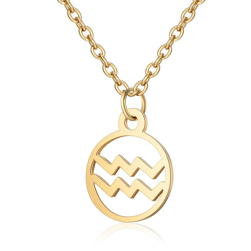 

Punk Small Tiny Zodiac Signs 12 Constellation Pendant Female Gold Color Stainless Steel Round Necklaces For Women Jewelry Gift 45cm