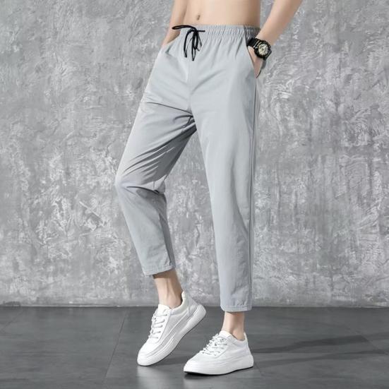 Herrenhose mit verstärkten Taschen, Taillenkordelzug-Design, lässige, einfarbige Sommerhose mit geradem Bein