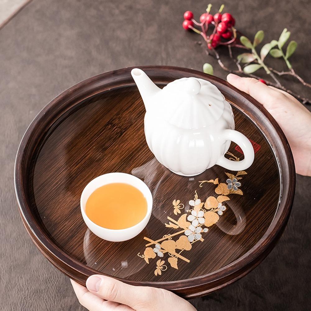 Smooth  Surface Snack Tray Bamboos Holder Tray Waterproof Serving Plate  Afternoon Tea Round
