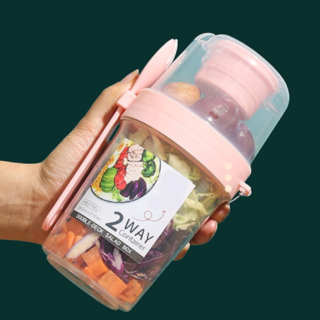 Kelímek na salátový shaker s vidličkou Velkokapacitní Opakovaně použitelný Multifunkční Přenosný Kelímek na cereálie Salát