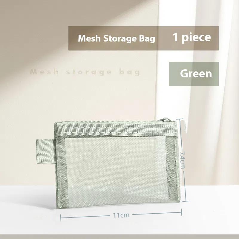 1Pc Portable Mini Zipper Mesh Storage Bag Coin Purse Small Square Mesh Coin Purse Travel Storage Carry Pouch With Zippered