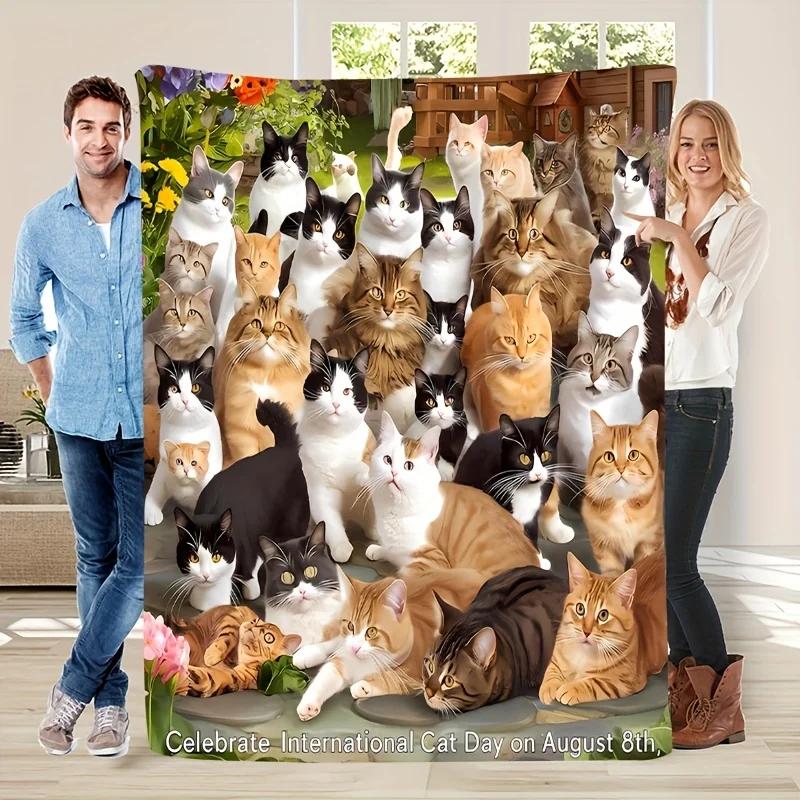 

1 шт. Зручна мультяшна мила кішка, фланелева ковдра з принтом на тему котів, підходить для любителів котів. М який та теплий, це 30x40in