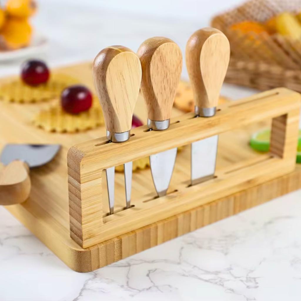 Cheese Board Serving Tray Snack Platter Cold Cuts Knives Stand