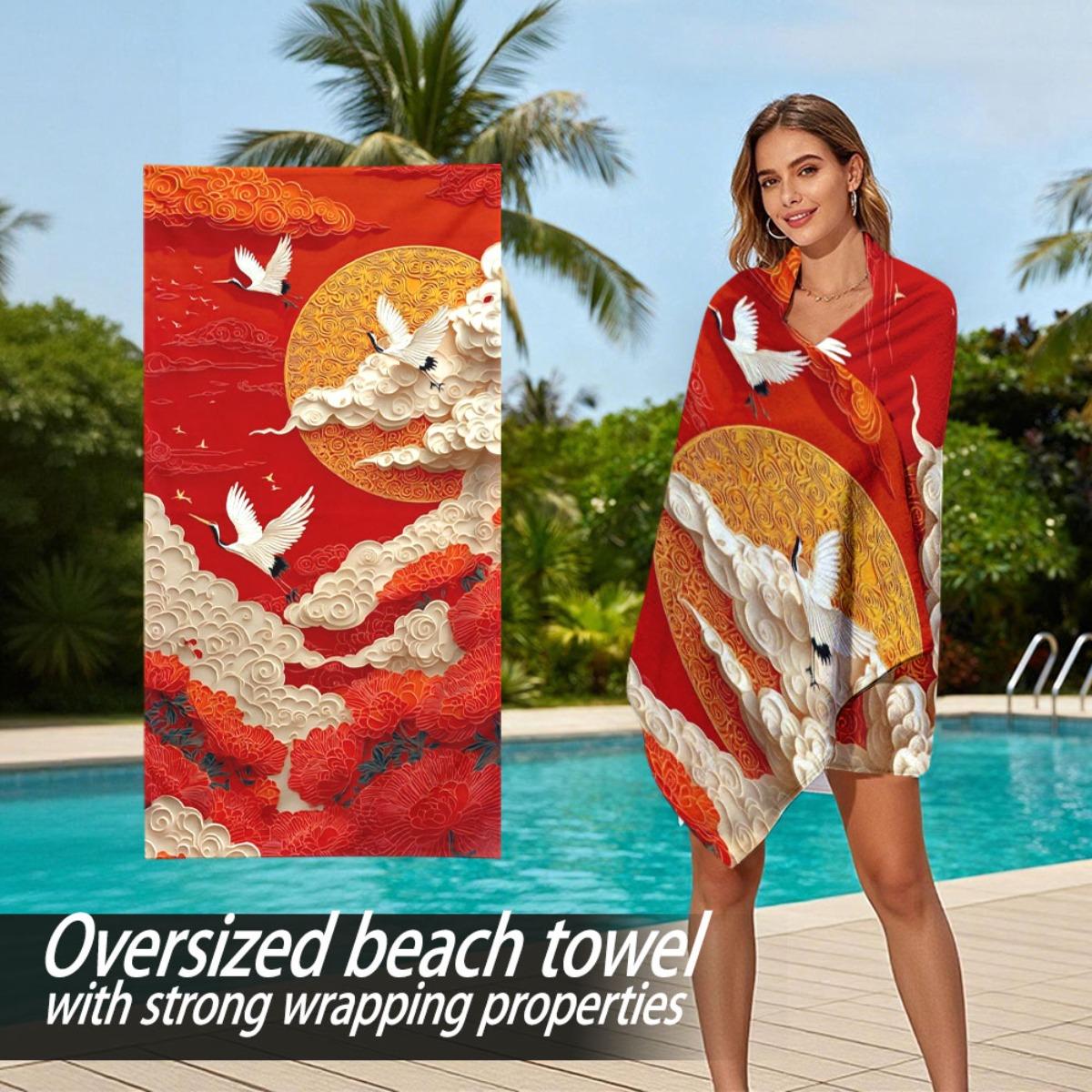 

Phoenix and Cloud Pattern polyester microfiber beach towel is highly absorbent, suitable for swimming and beach outings W40*H60(CM)