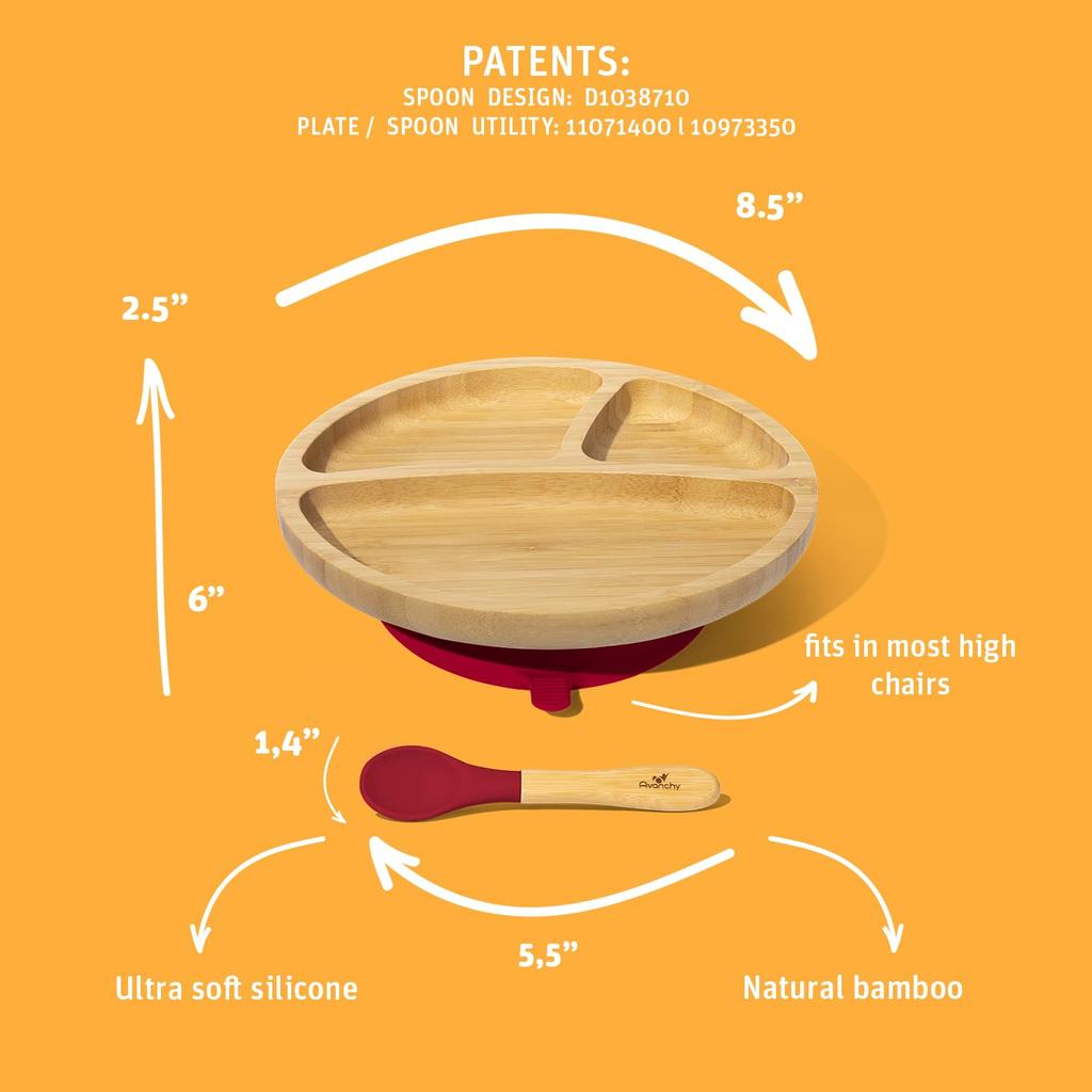 Smart Start Avanchy Baby Food Plate Wide with Suction Cup and Spoon Yellow 1 Piece Anti-spill (x 1)
