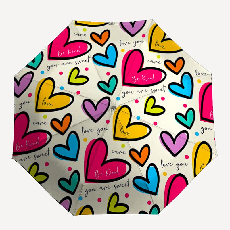 

1pc Heart Pattern Automatic Open/Close Umbrella, Compact Travel Umbrella, 8-Rib Sturdy Frame - Ideal Gift for Friends yy251118101