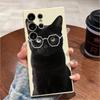 Black Cat In Hexagonal Glasses Case for Samsung Galaxy S25 S24 Ultra S23 S22 S21 S20 FE Plus Soft TPU Slim Fit Shockproof Cover
