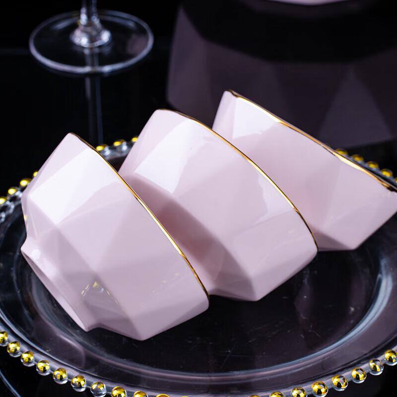 Jingdezhen Ceramic Gold-Rimmed Rice Bowl Set