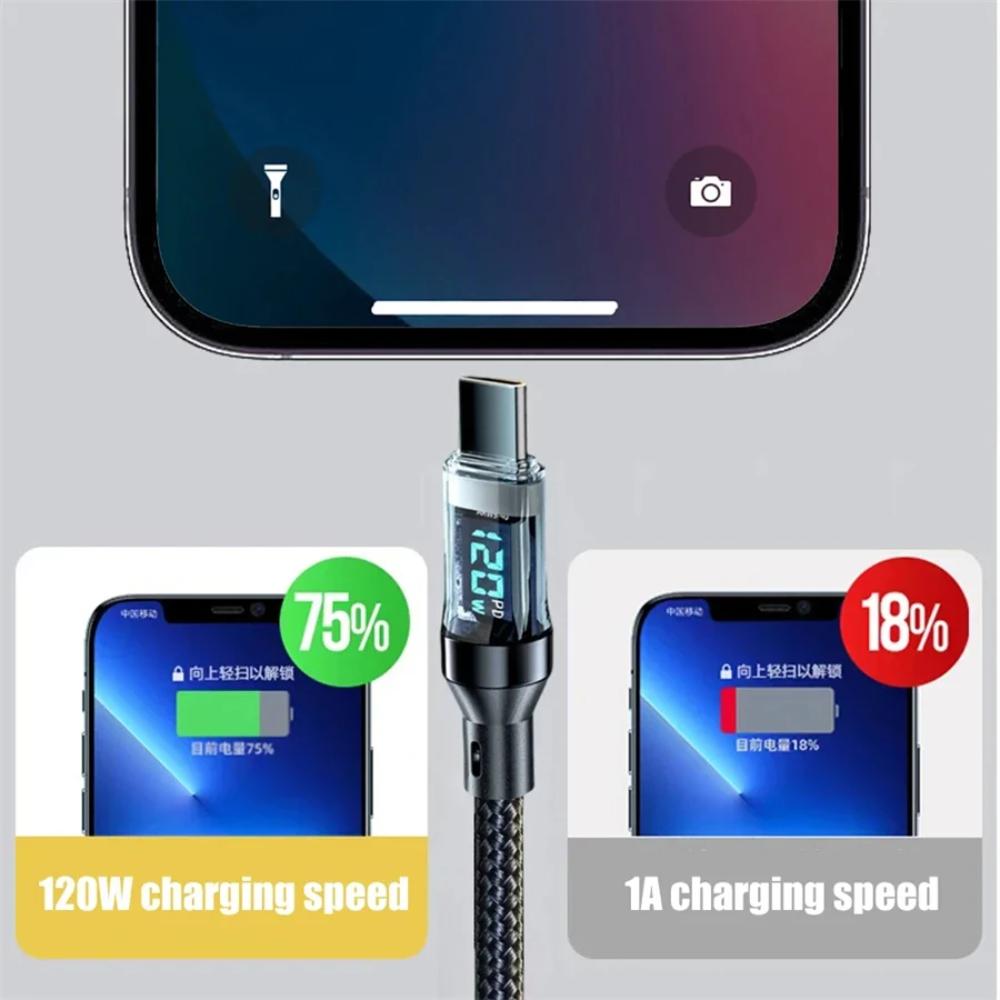 120W LED Digital Display Hurtiglading USB Type C-kabel For Samsung Xiaomi Huawei Hurtiglading Dataledning