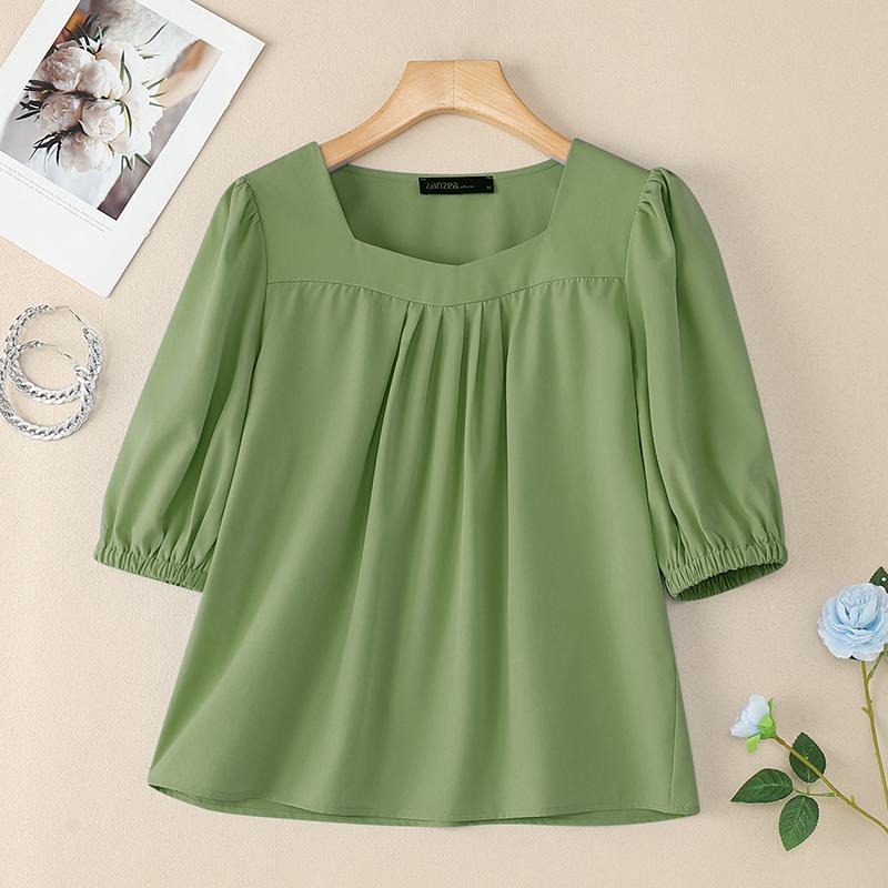 

ZANZEA Женская повседневная летняя блузка с квадратным вырезом и рукавом 3/4 свободного кроя 3XL