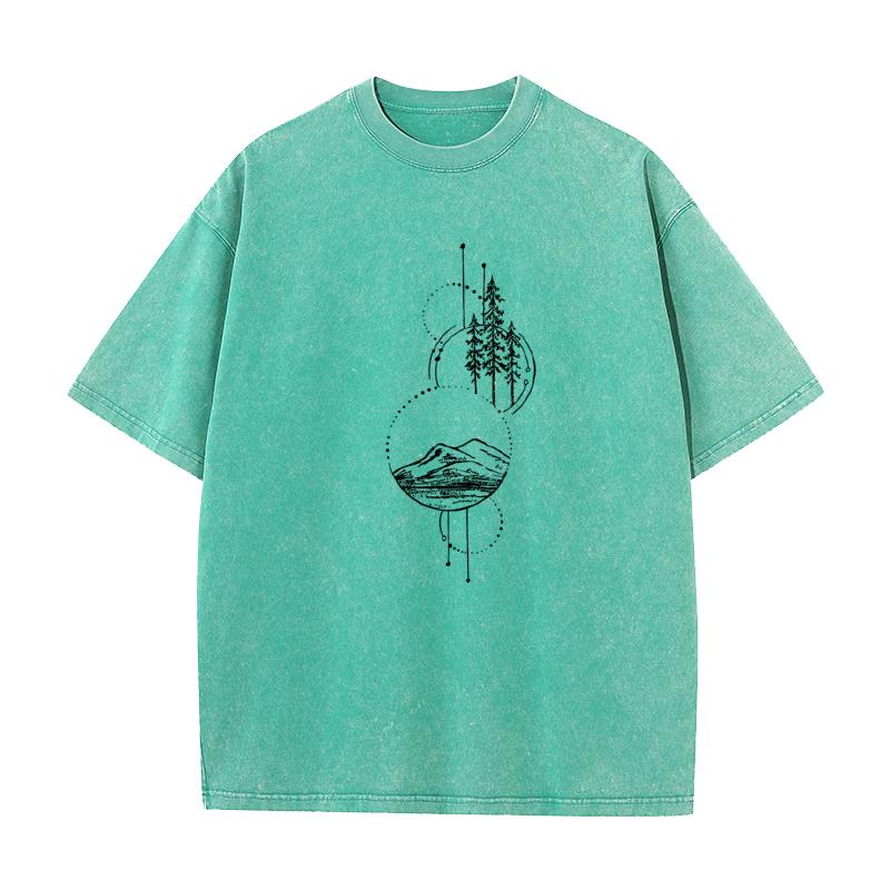 Geometric Abstract Mountain Round Neck Washed Tshirts Christmas Family Tops Tees Family Cotton Washed Tops Tees Mens