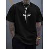Summer Men's 100_ Pure Cotton Casual Loose Plus Size Cross Creative Printed Sports Comfortable Round Neck Short Sleeved T-shirt