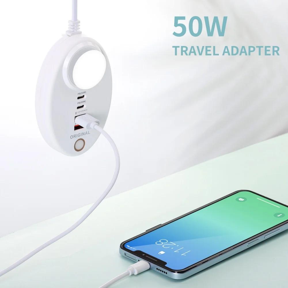 USB Type C Charger 4-Port USB Charging Station for Multi Devices 50W USB Hub Adapter for iPhone Samsung Xiaomi Extension Socket