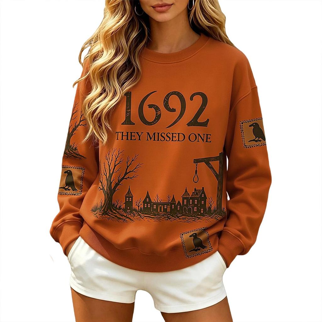Women's Halloween Print Long Sleeve Neck Sweatshirt Casual Fall Pullover Top