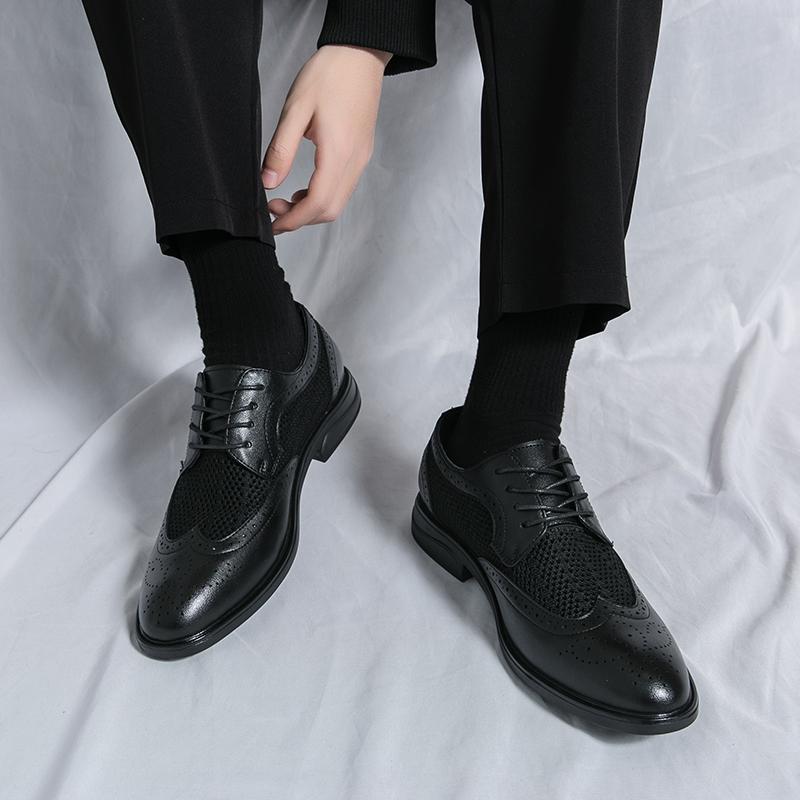 Designer New Brogue Men Brand Business Party Oxford Leather Shoes Male Summer Breathable Solid Color Leather Mesh Shoes