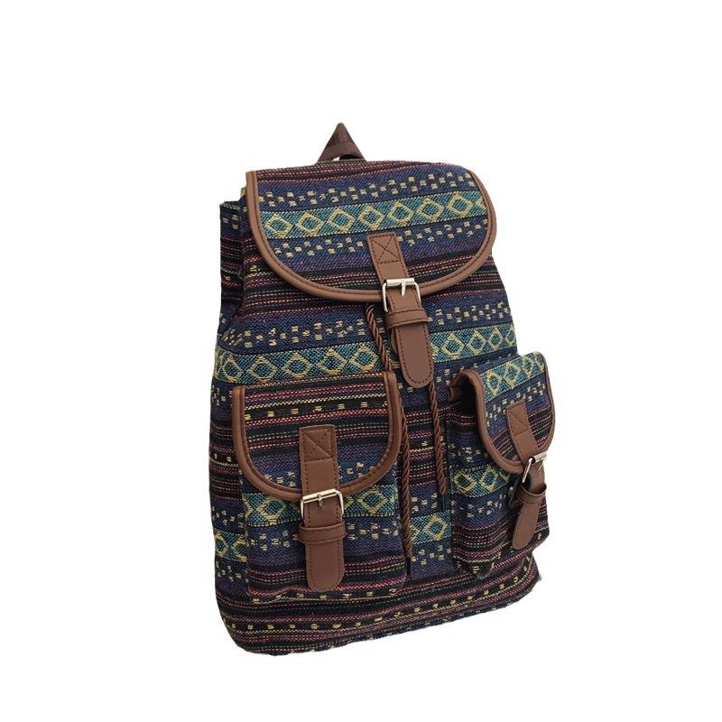 2026 New Female Ethnic Style Backpack Casual Plaid Drawstring Retro Women Large Capacity School Bag Drawstring Bucket Bag