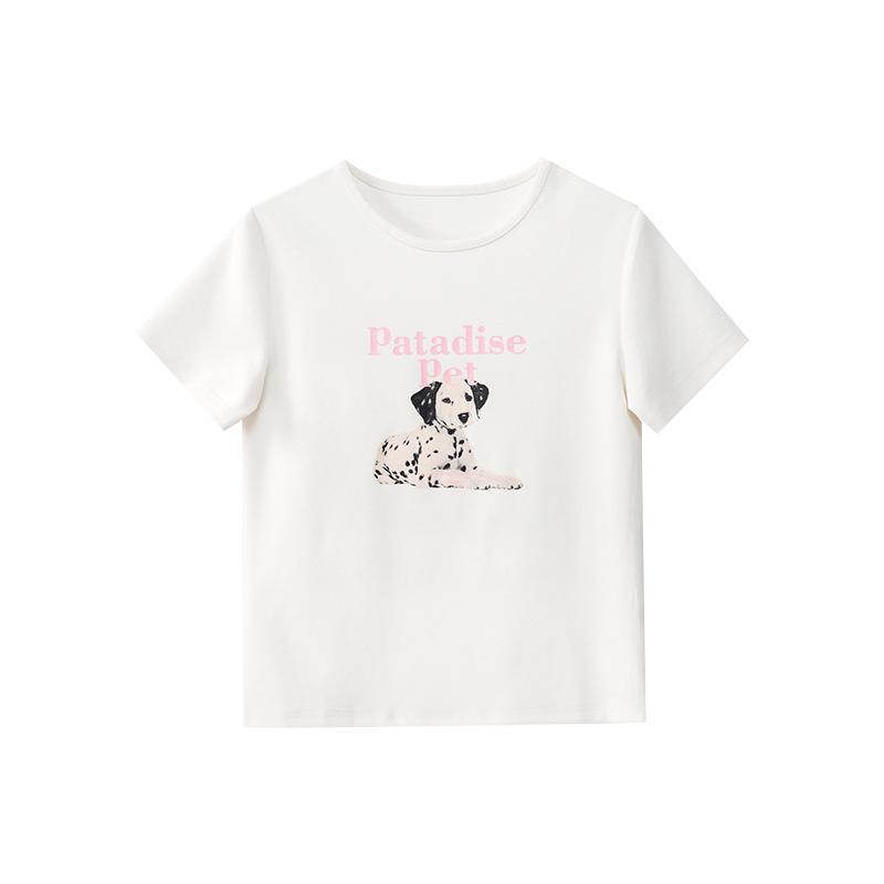 Spring 2025 Cute Cartoon Print Short-Sleeved Girlish T-Shirt