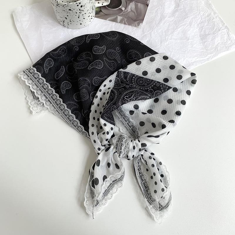 Silk Scarf Neck Small Square Scarf Lace Striped Cashew Nut Silk Scarf Spring and Summer Light Headscarf Headband Decorative Scarf