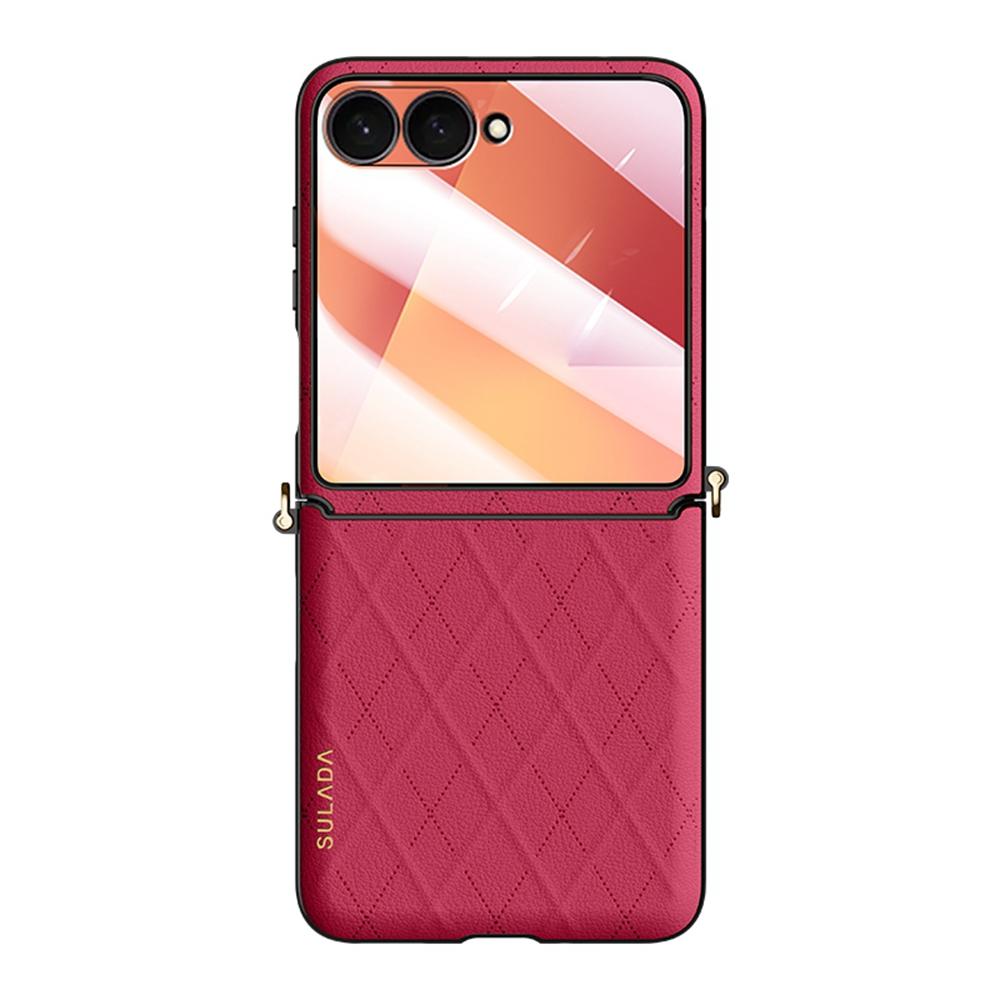 SULADA For Samsung Galaxy Z Flip7 5G Case Rhombus Leather+PC Phone Cover with Shoulder Strap