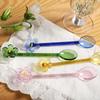 New 3D Flower Glass Spoon,Heat-Resistant Borosilicate  Long Handle Stirring Spoon for Coffee & Milk, Colorful Round Glass Spoon