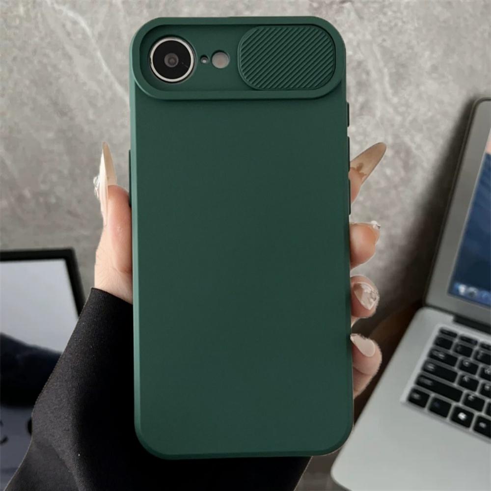 Soft Silicone Slide Camera Protection Case for iPhone 16 16E 15 14 13 12 11 Pro Max Plus X XS XR SE4 Mini TPU Shockproof Cover