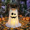 Trick or Treat Candy Table Halloween Decoration with 8-Mode Remote Control LED Light, Ghost Bowl Holiday Storage Tripod Stand, Cute Holder