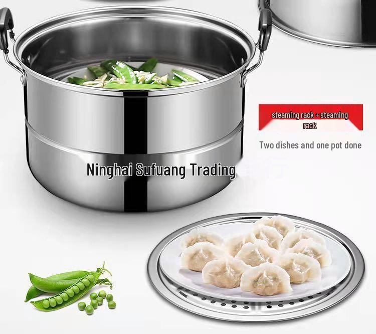 Large Dual-Layer Stainless Steel Steamer & Soup Pot for Induction and Gas Stoves
