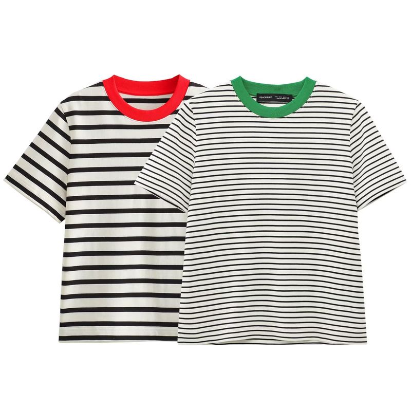 Women's Fashion All-Match Color-Block Crew Neck Short-Sleeved T-shirt