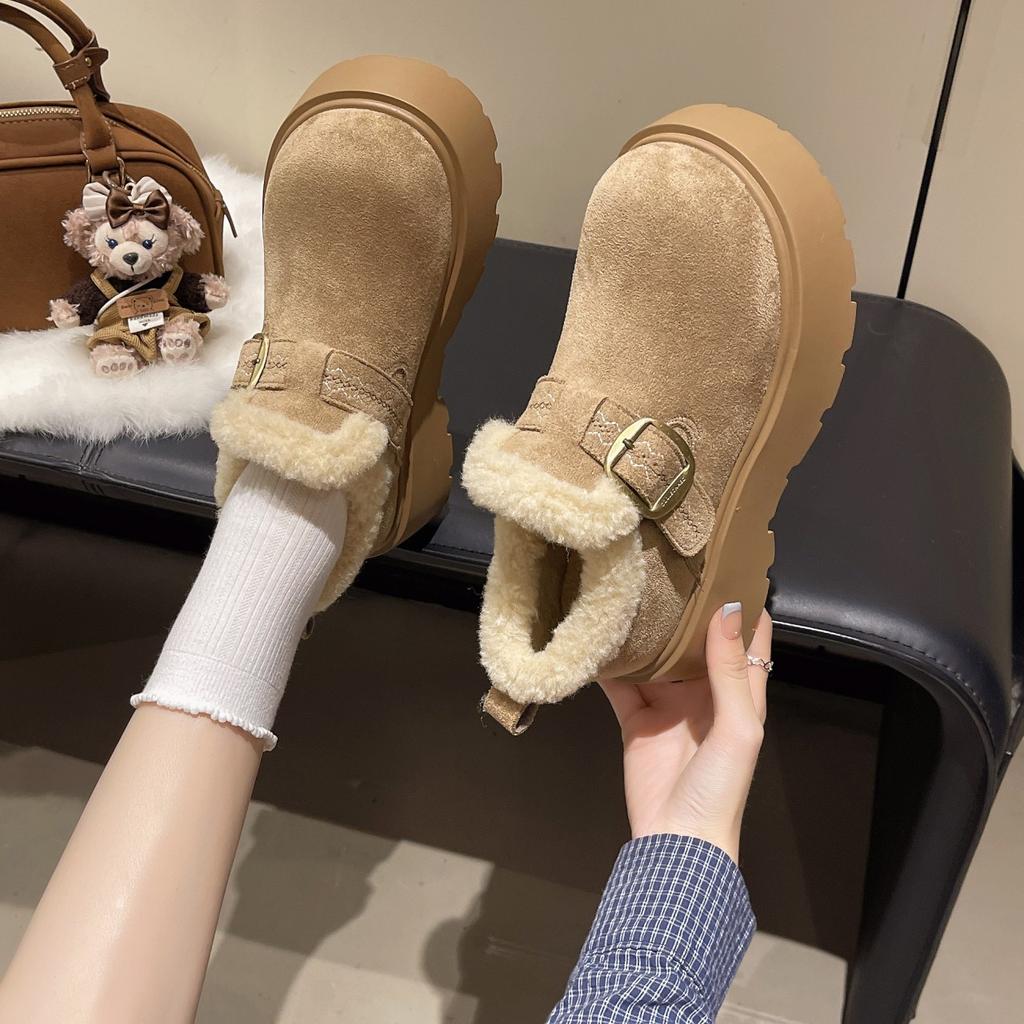 Retro wind cold-proof thick-soled cotton shoes women's new winter velvet thickened super soft Birkenstocks
