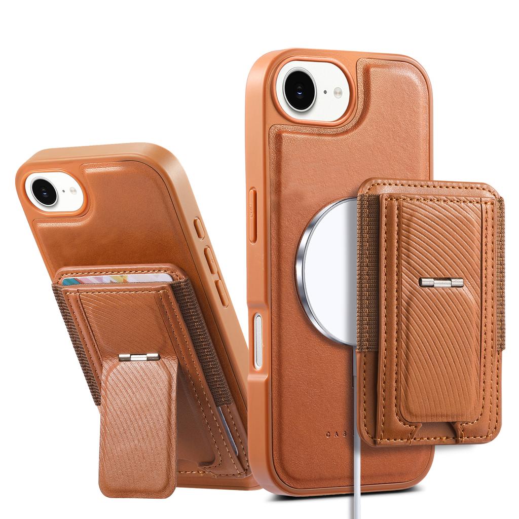 CASENEO For iPhone 16e Case with Foldable Kickstand TPU PU Leather PC Card Bag Magnetic Phone Cover  Compatible with MagSafe
